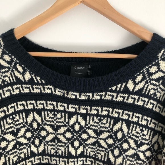 Cliché Couture Wool Knit Zipper Nordic Sweater Pull Over Size Medium - Picture 2 of 12